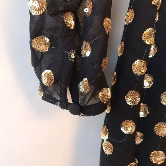 Finders Keepers Black Gold Sheer Sequined Dress S - Picture 3 of 8